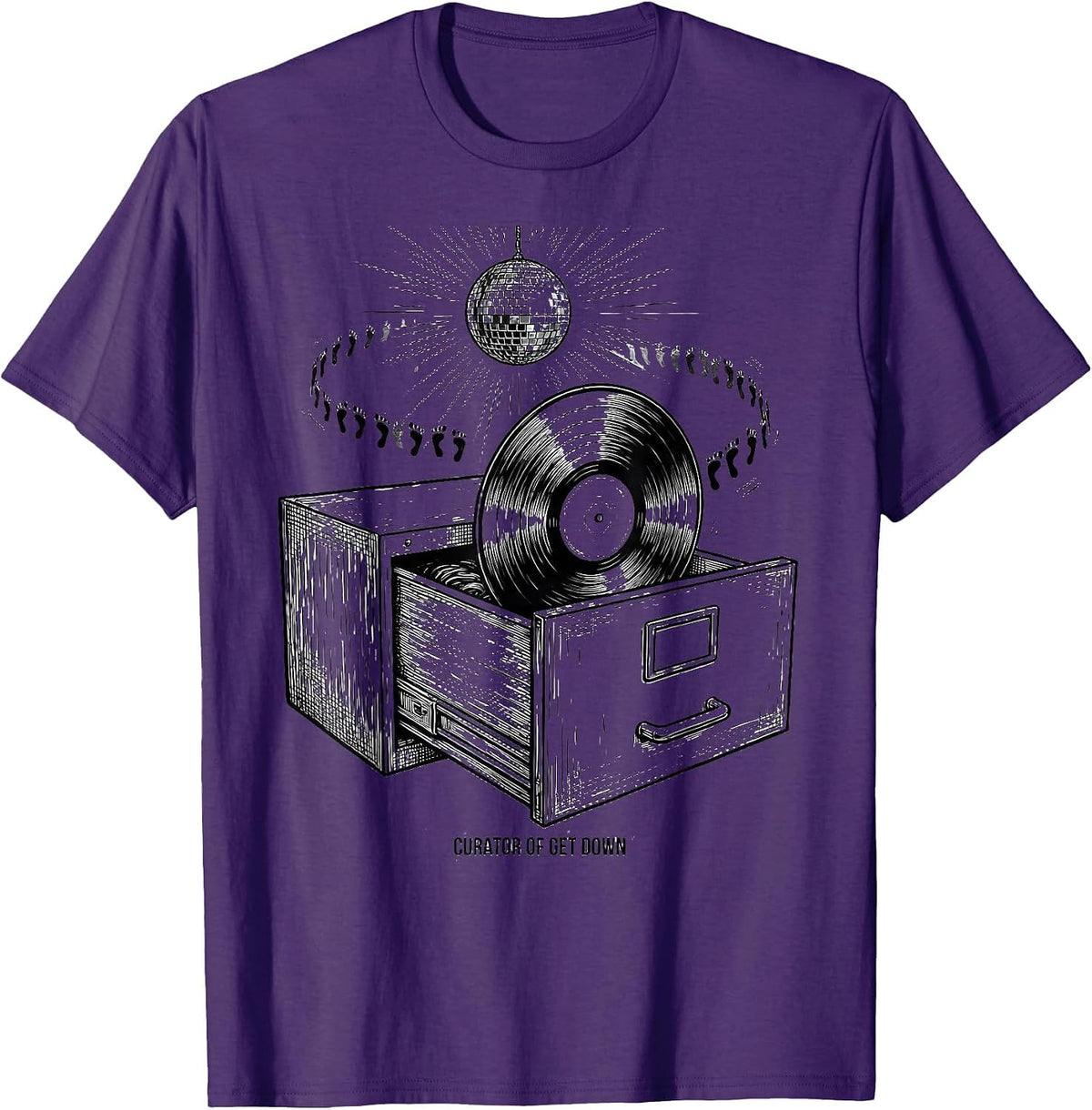 Men's Curator of Get Down Retro 70s Disco Party Humor T-Shirt - Purple