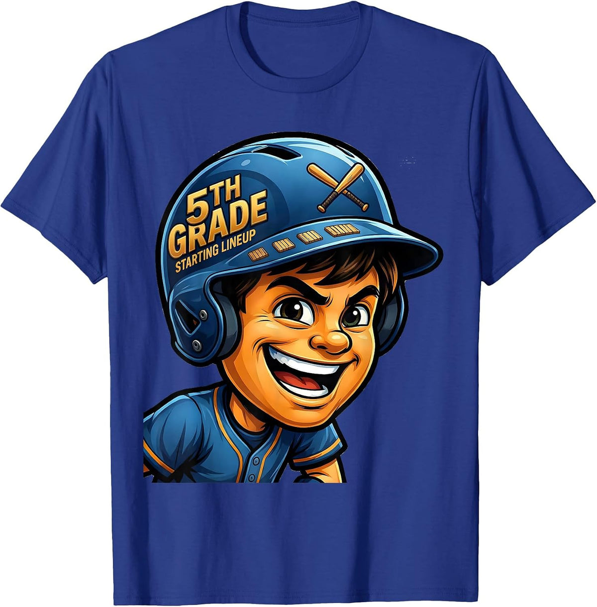5th Grade Starting Lineup Cartoon Baseball Boy Mascot Back T-Shirt - Royal Blue