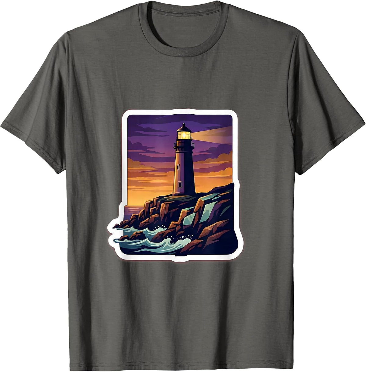 Men's Autism Awareness Lighthouse Rocky Cliff Dusk Design T-Shirt - Asphalt Grey