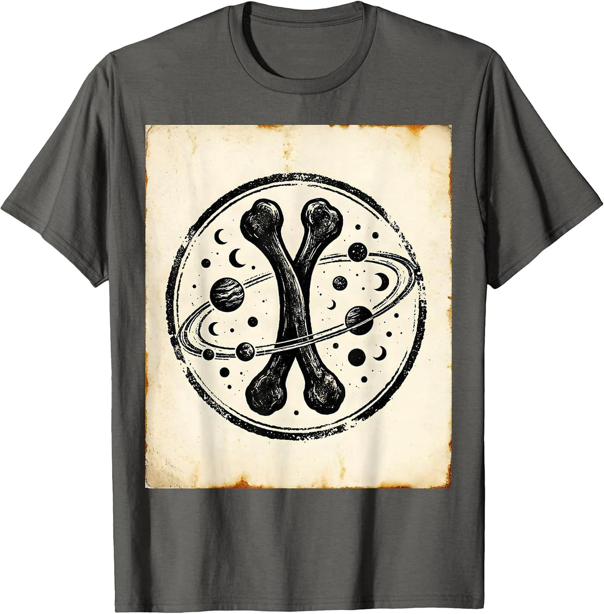 Men's Wishbone Galaxy Orbiting Planets and Moons T-Shirt - Asphalt Grey