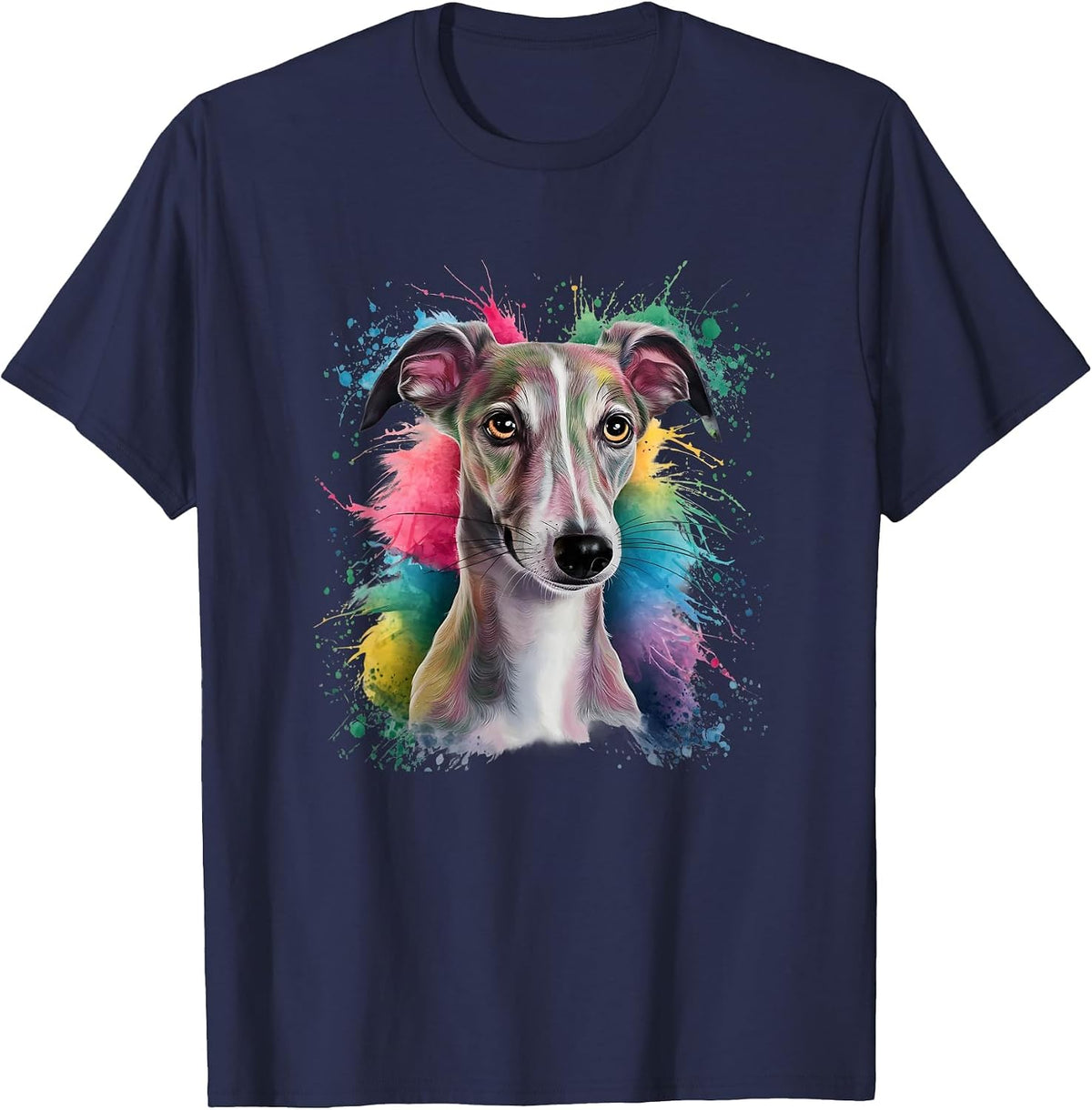 Men's Women's Colourful Watercolour Italian Greyhound T-Shirt - Navy Blue