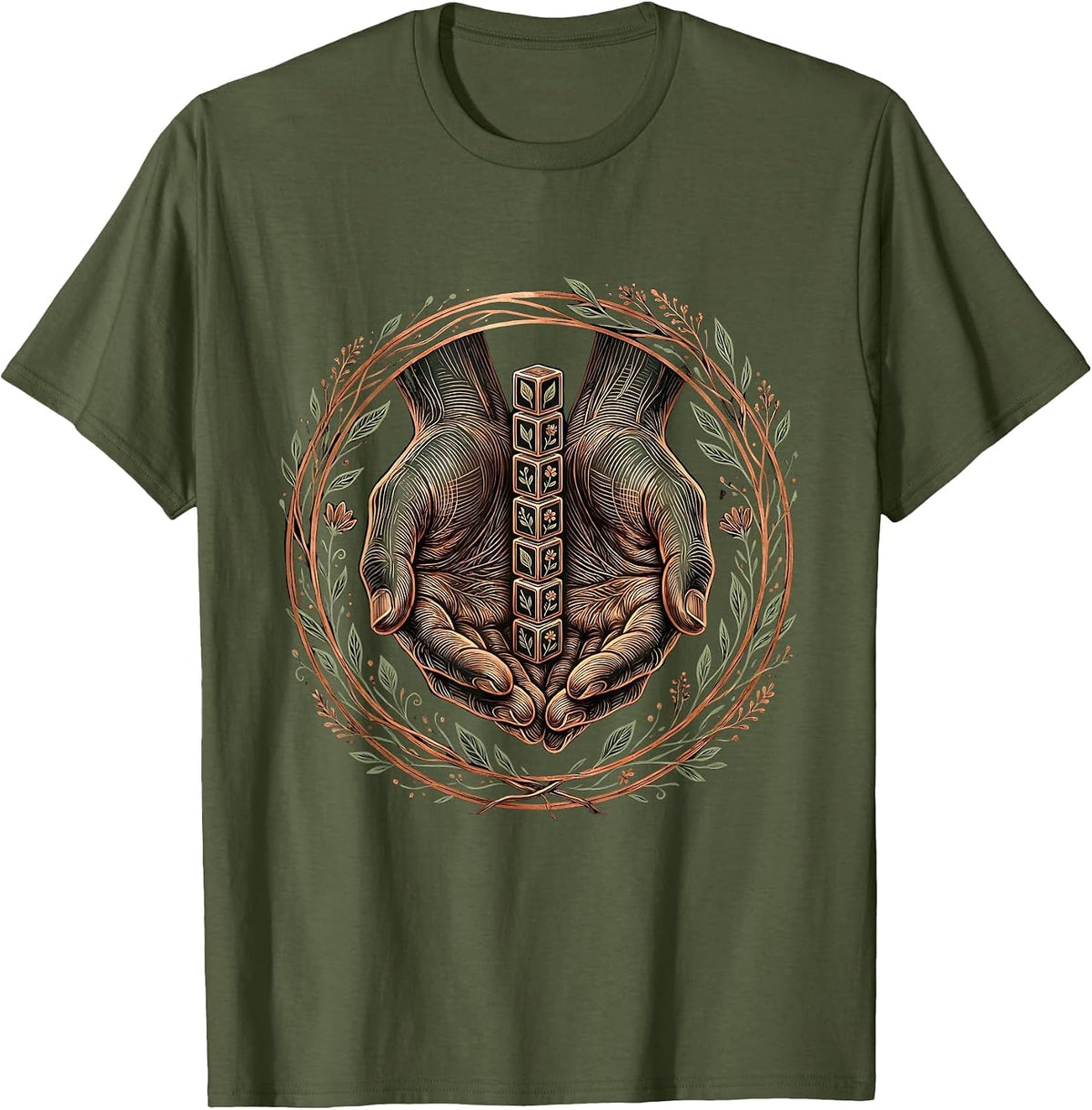 Sped Teacher Colorful Building Blocks Tower T-Shirt - Olive Green