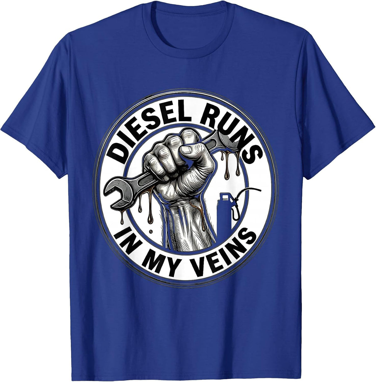 Diesel Runs In My Veins Mechanic Design T-Shirt - Royal Blue