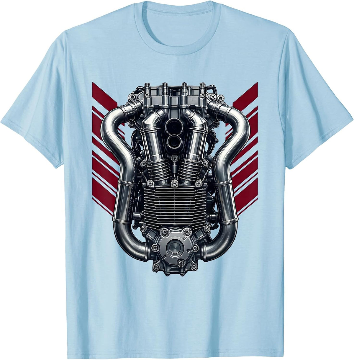 Men's Chrome Dirt Bike Engine Close-Up Graphic T-Shirt - Baby Blue