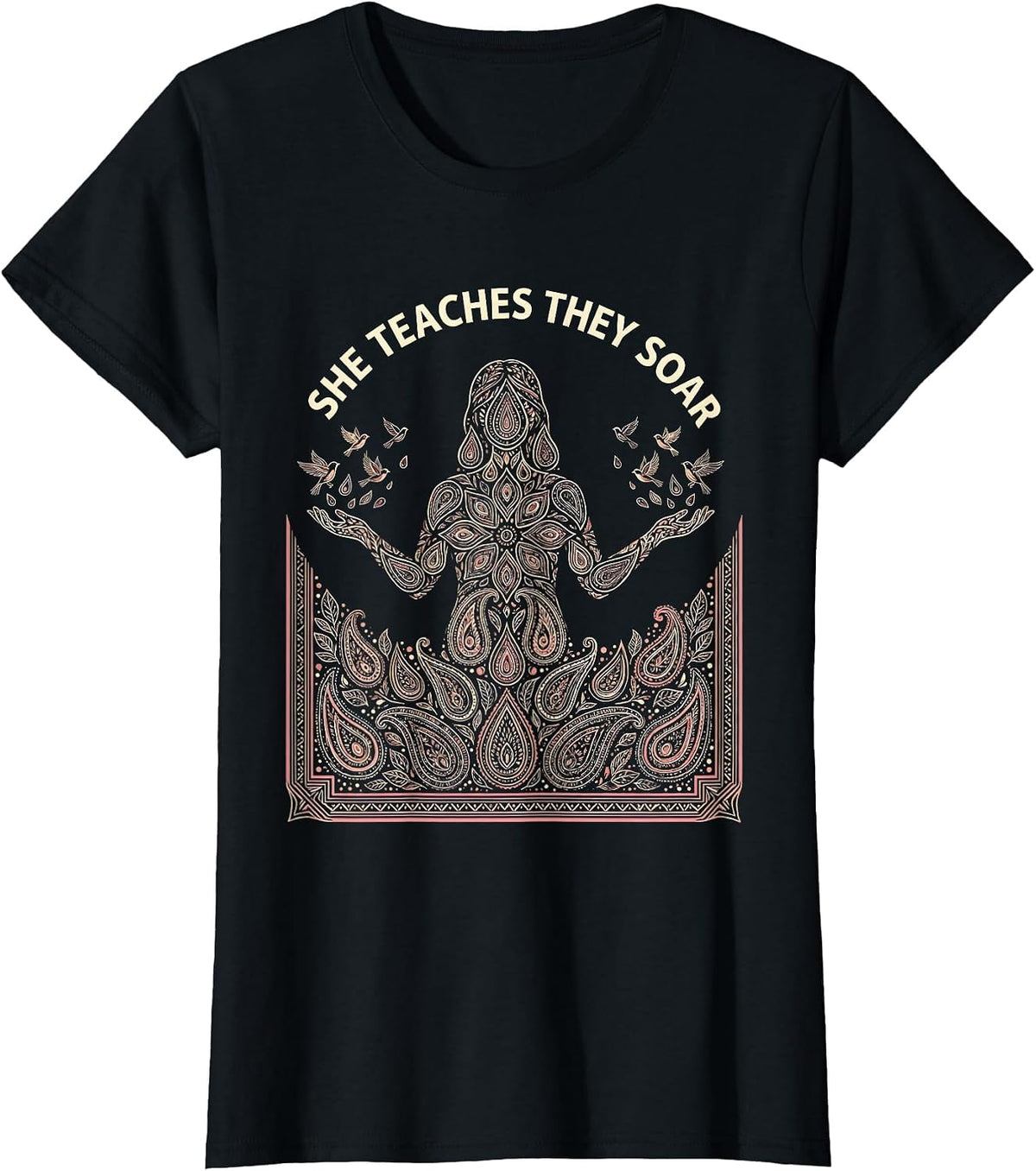She Teaches They Soar Elementary Teacher Design T-Shirt - Black