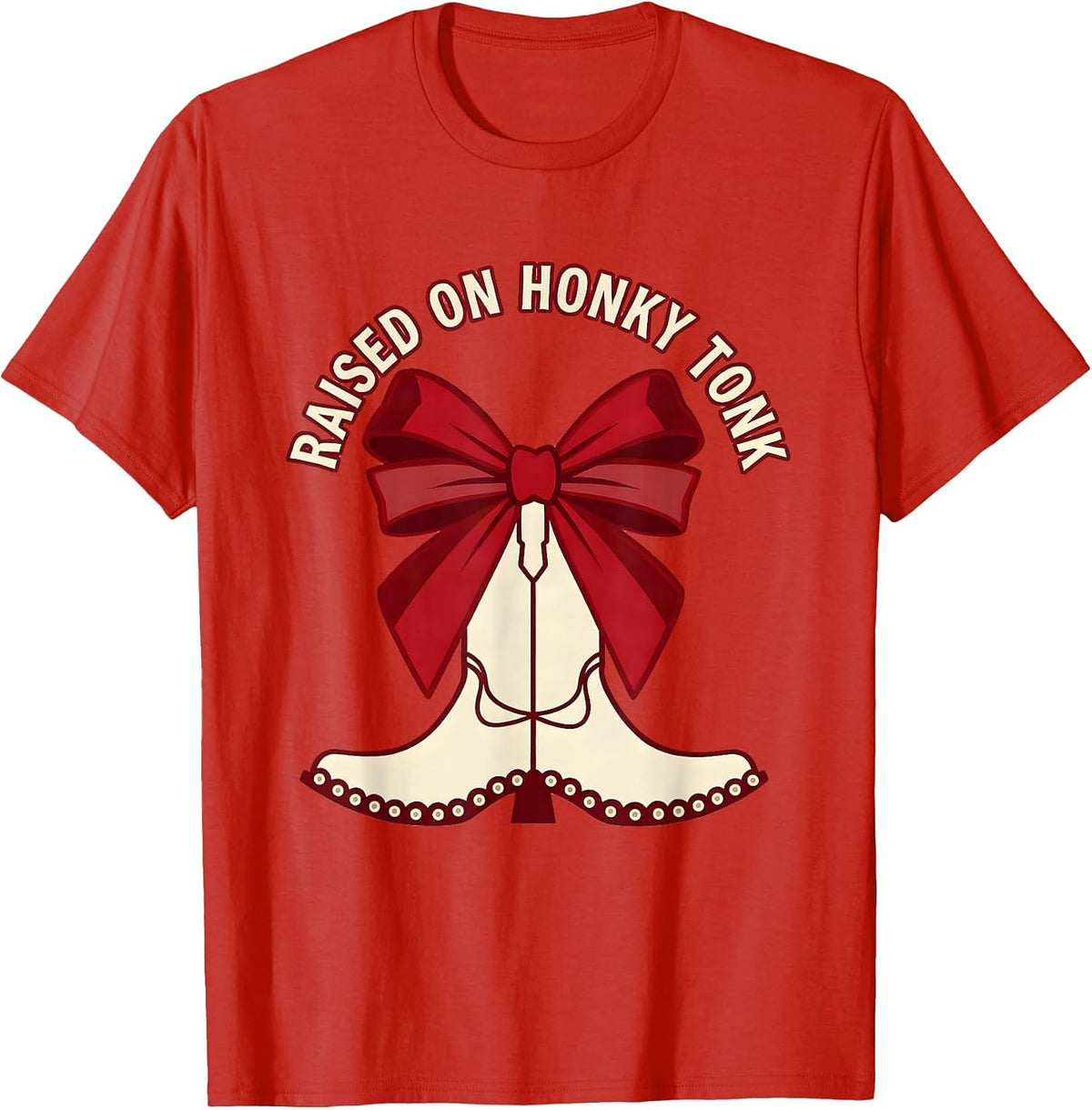 Men's Raised on Honky Tonk Nashville Music Design T-Shirt - Red