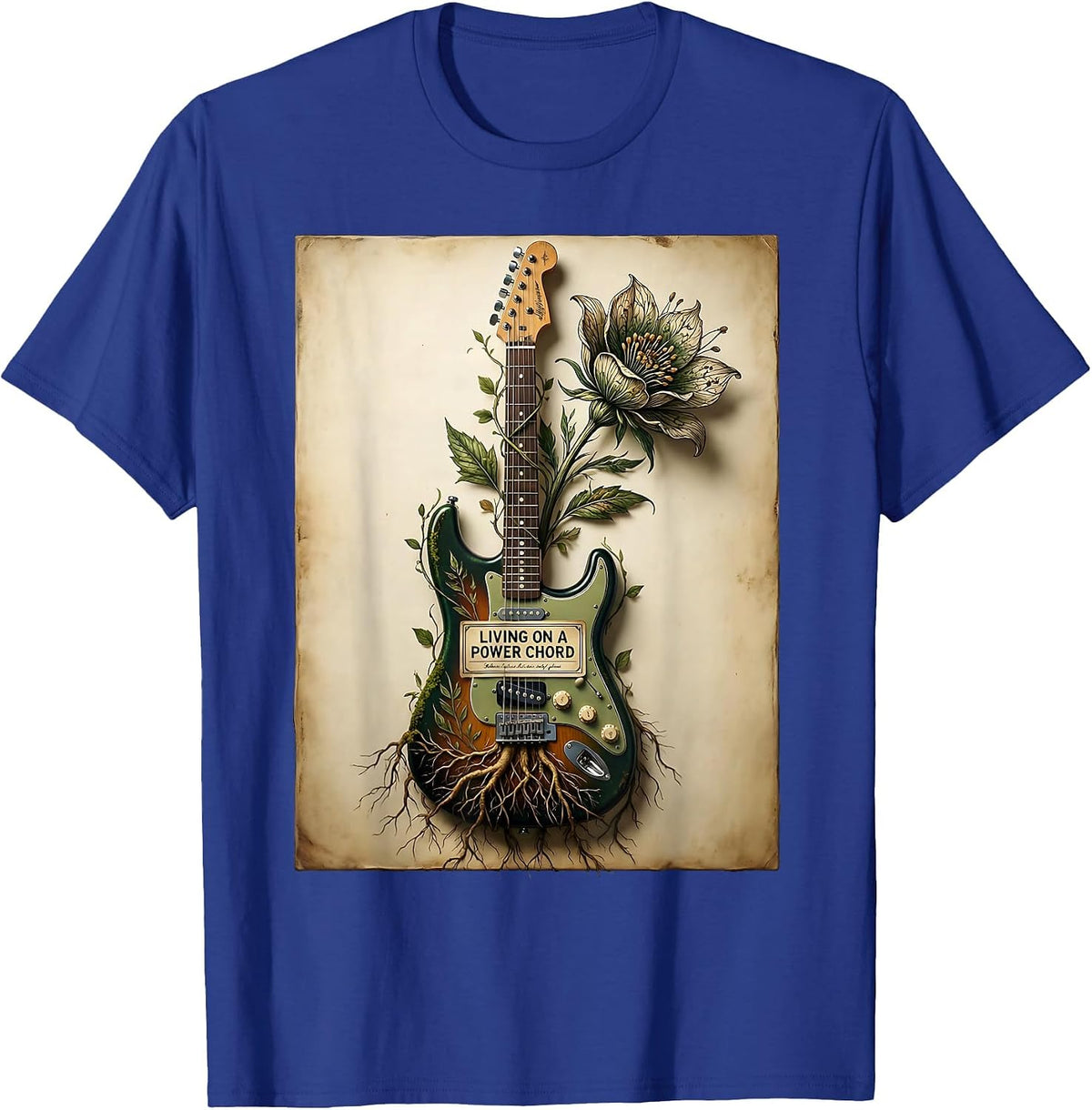 Living on a Power Chord 80s Rock Band Design T-Shirt - Royal Blue