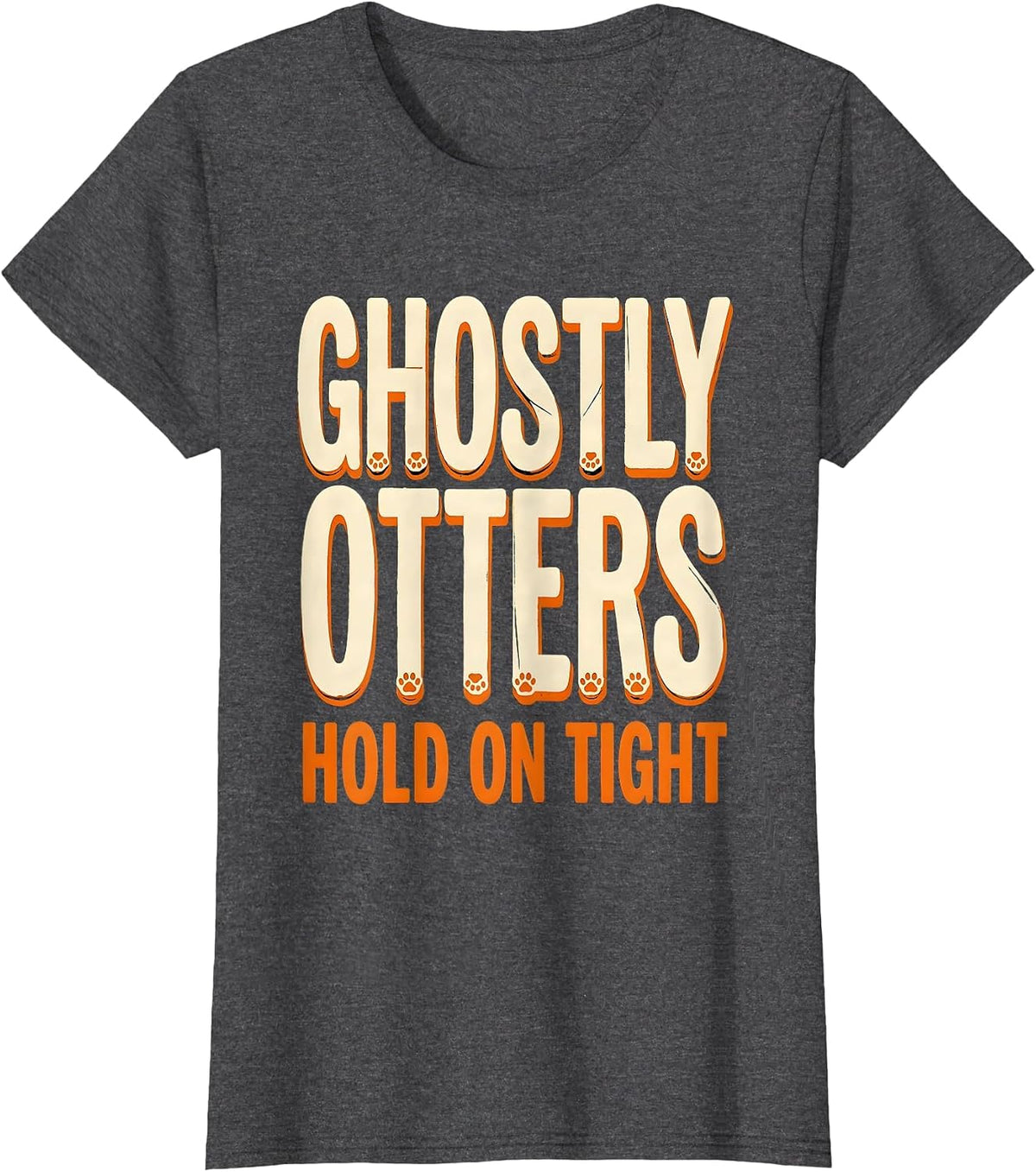 Women's Halloween Otter Ghost Holding Hands Design T-Shirt - Dark Heather Grey