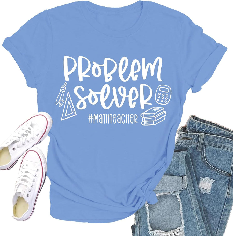 Womens Teacher Shirts Math Teacher T-Shirt Teaching Tee Top - Blue1