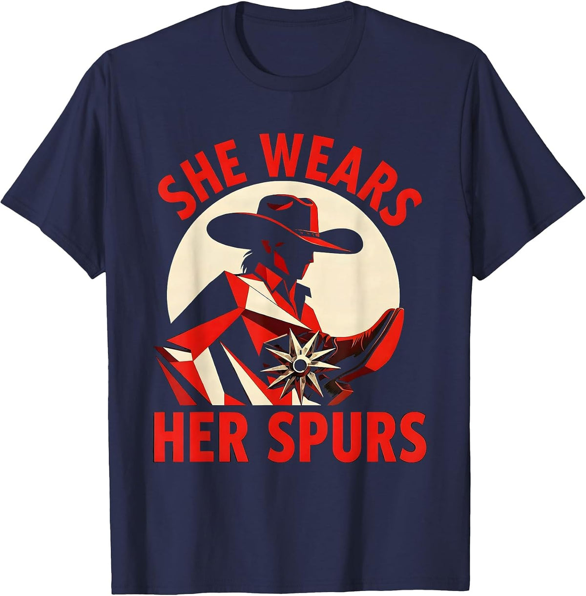 Men's She Wears Her Spurs Cowgirl Western Design T-Shirt - Navy Blue