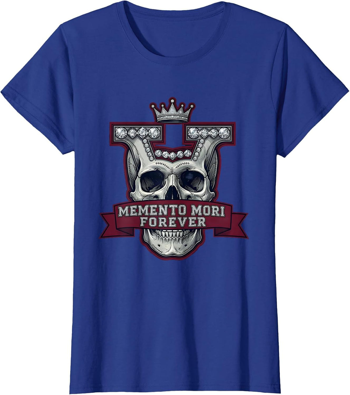 Women's Memento Mori Forever Skull Gothic Design T-Shirt - Royal Blue