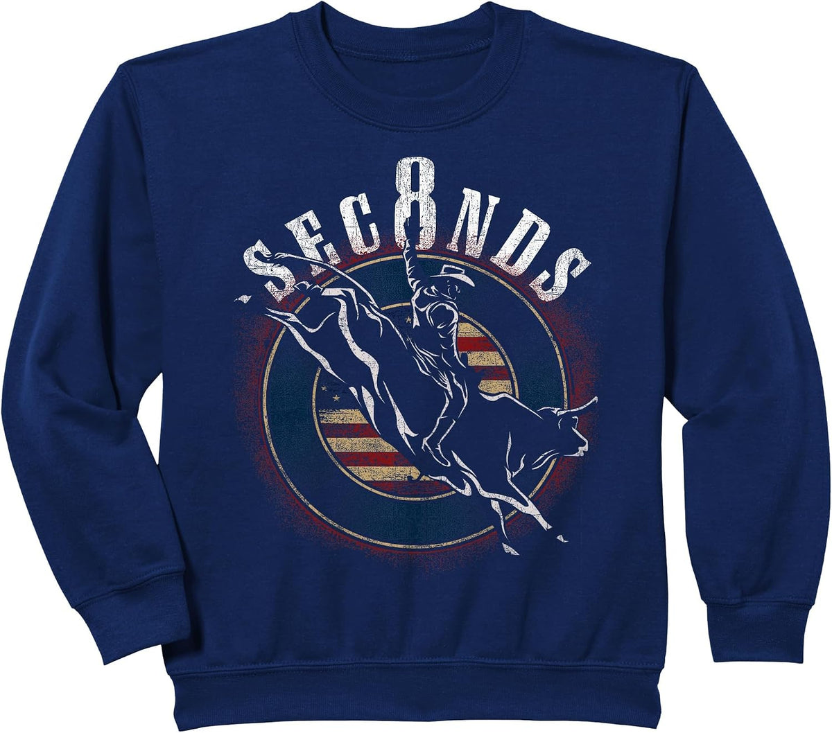 Cowboy Bull Riding Eight Seconds Rider USA Flag Sweatshirt - Navy Blue