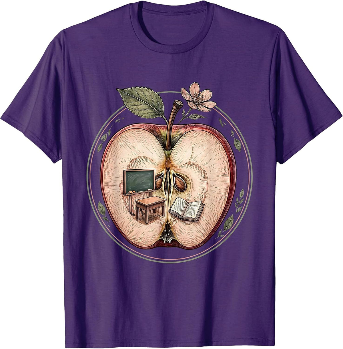 Men's Apple Classroom Illustration Elementary Teacher Gift T-Shirt - Purple