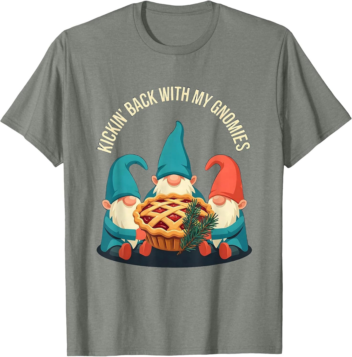Men's Kickin Back With My Gnomies Funny Gnome Friend Christmas T-Shirt - Olive Heather