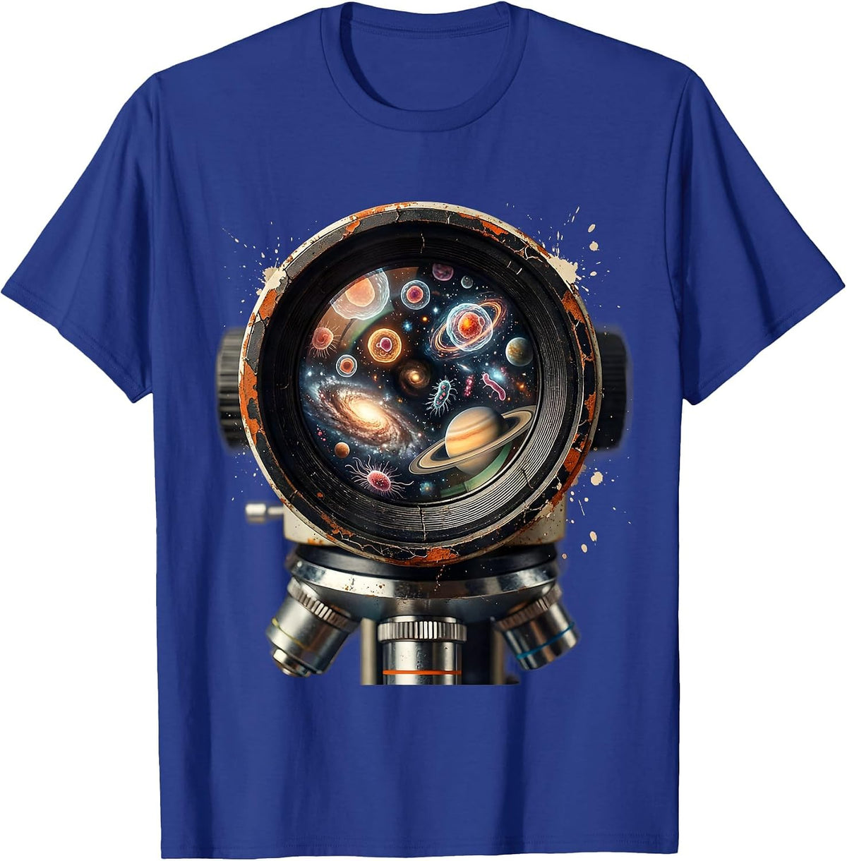 Microscope Universe Science Explorer Graphic T-Shirt - Royal Blue
