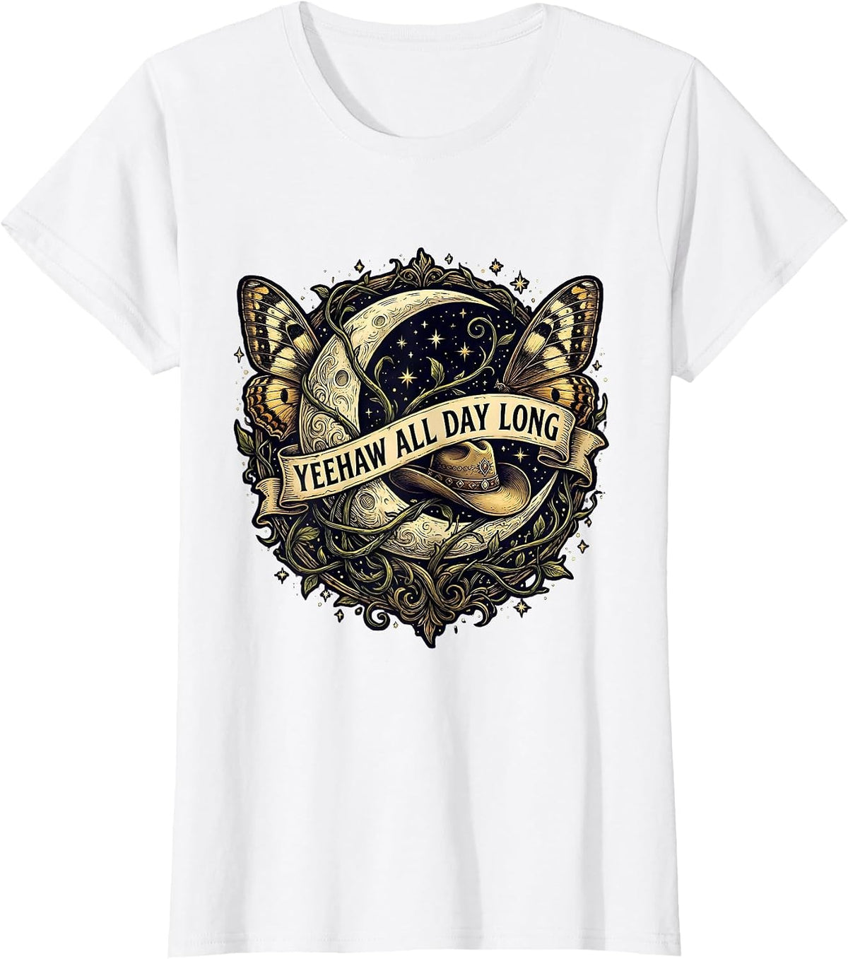 Women's Yeehaw All Day Long Western Cowboy Design T-Shirt - White