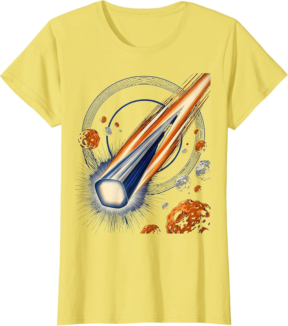 Women's Comet Blazing Through Dense Asteroid Field T-Shirt - Lemon Yellow