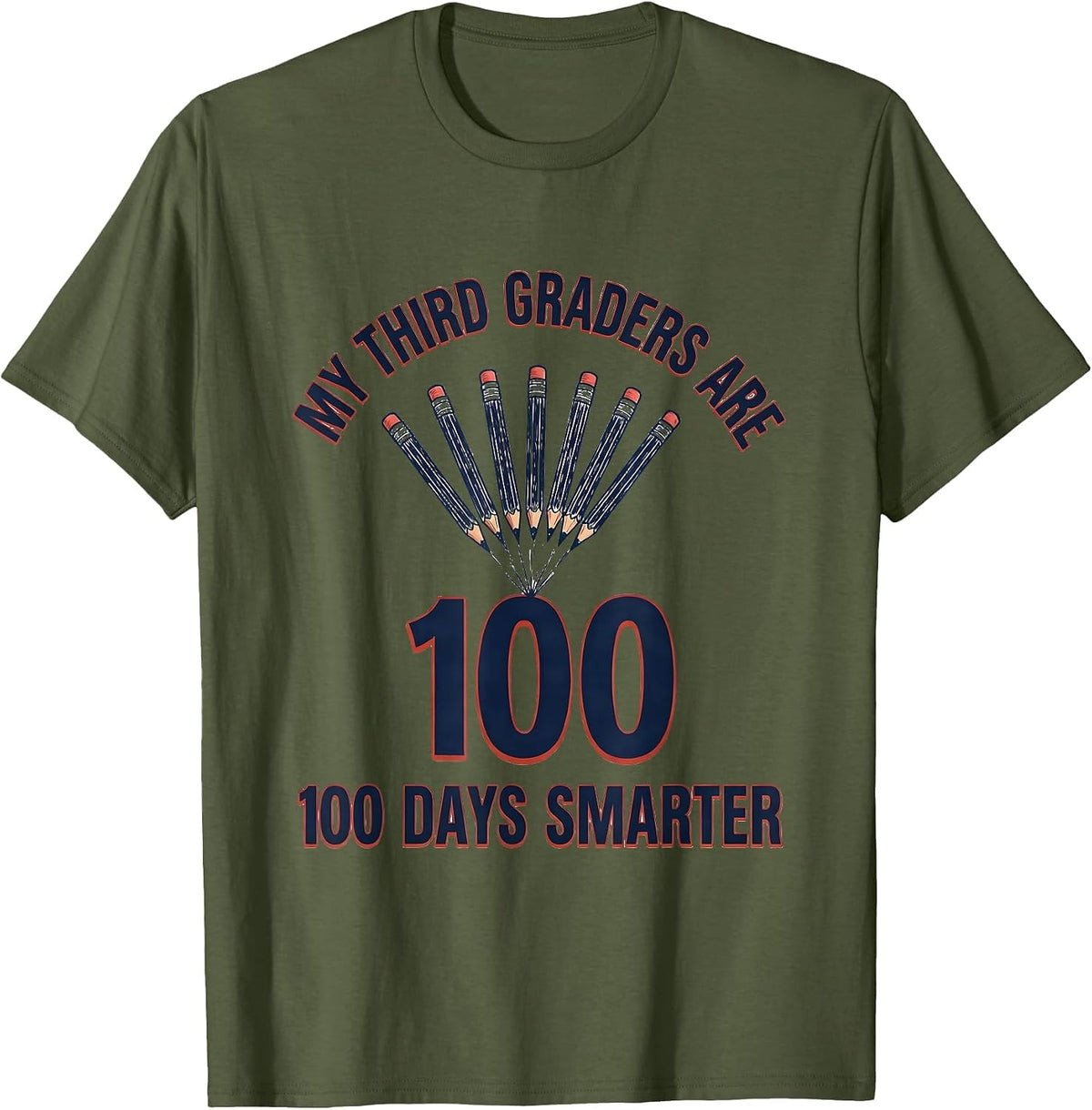 My Third Graders Are 100 Days Smarter Retro Teacher 100th T-Shirt - Olive Green