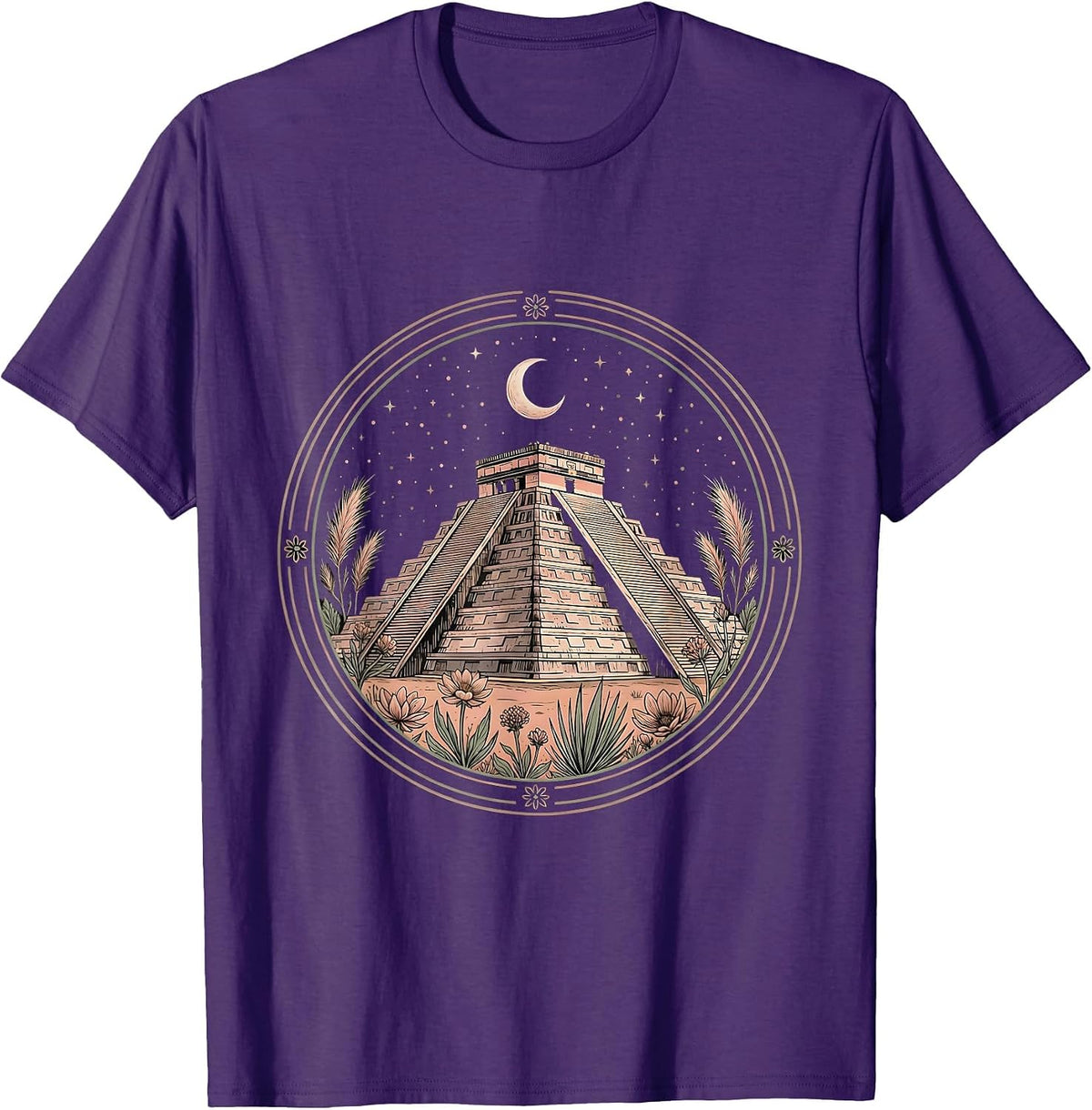 Latina Ancient Pyramid Starry Night Illustration T-Shirt - Purple