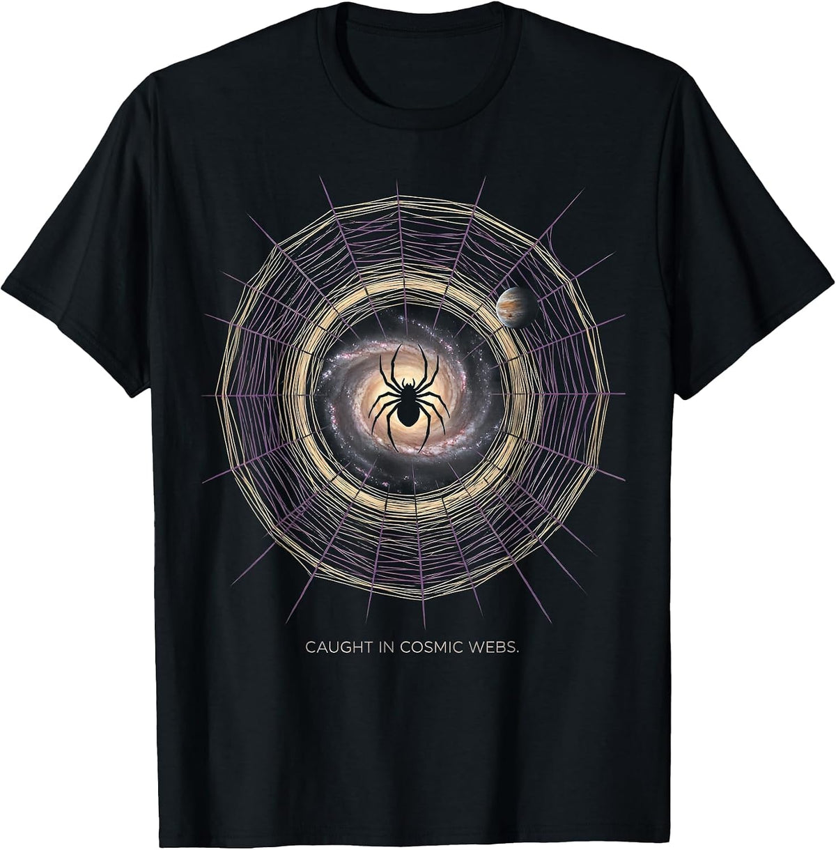Men's Halloween Spider Web Galaxy Cosmic Design T-Shirt - Black