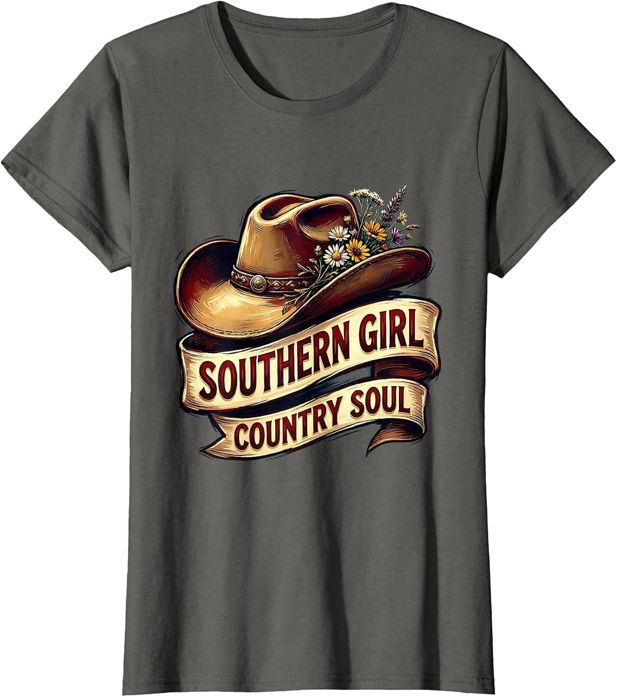Women's Southern Girl Country Soul Nashville Design T-Shirt - Asphalt Grey