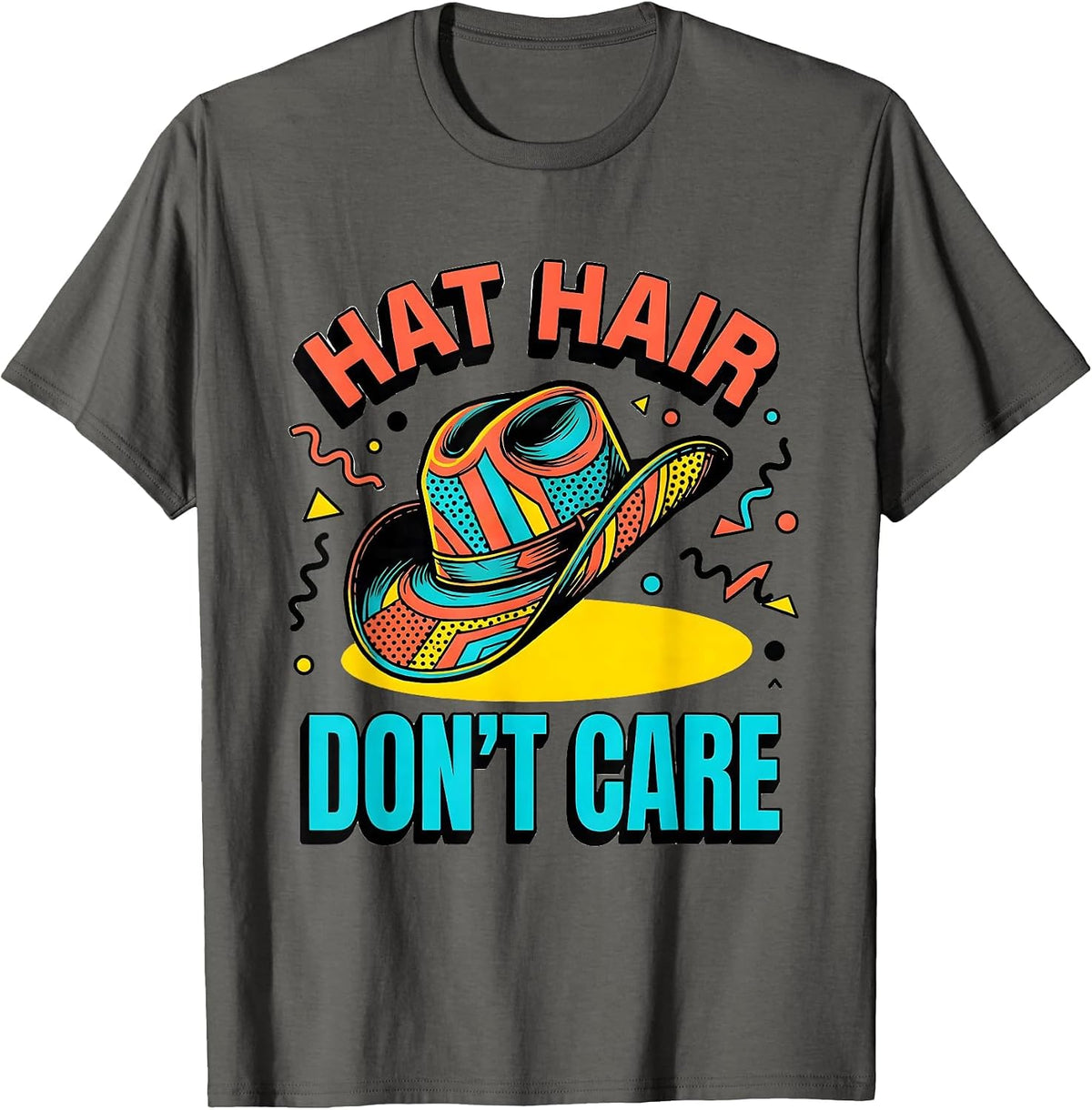 Men's Hat Hair Don't Care Country Music Design T-Shirt - Asphalt Grey