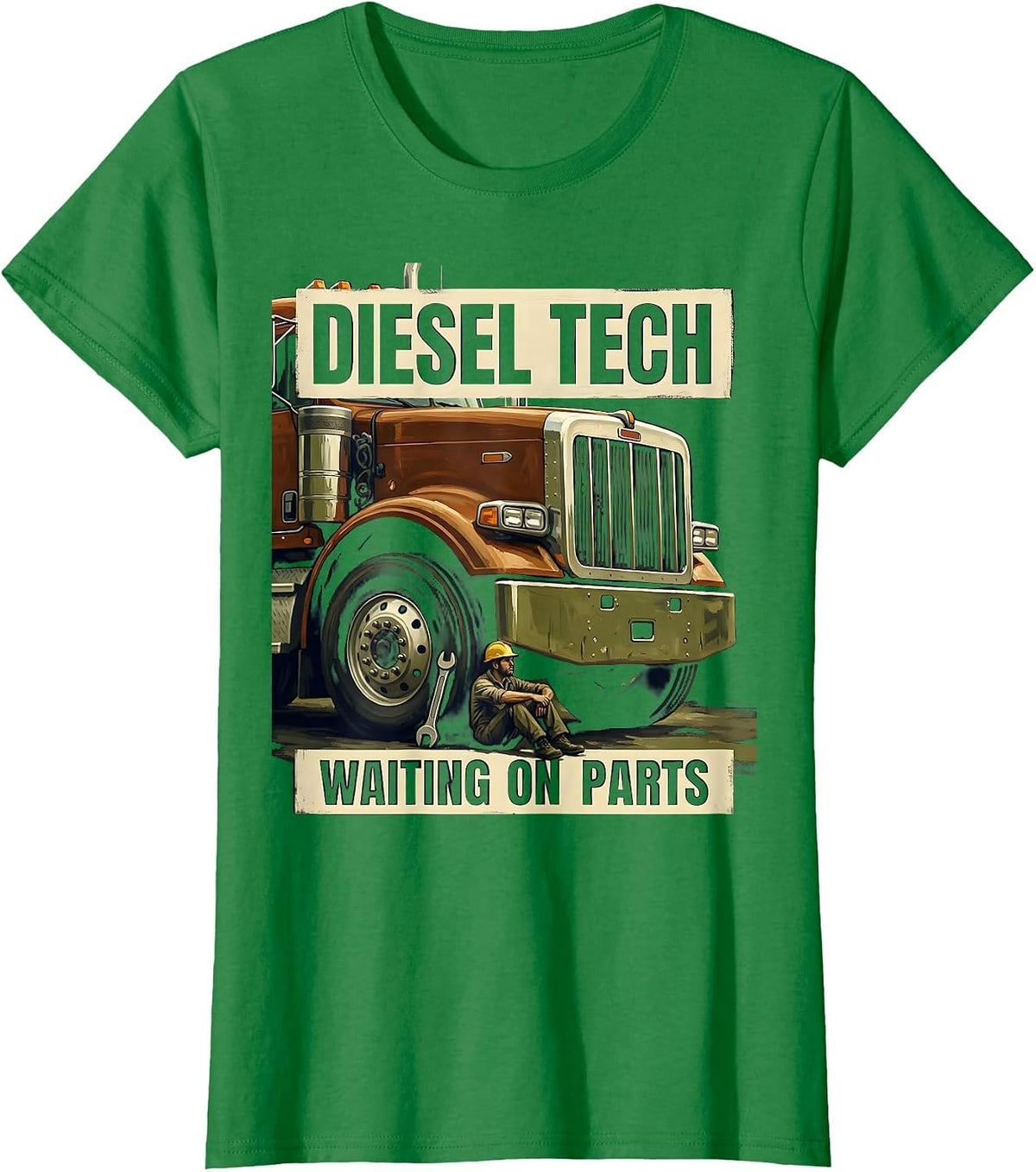 Diesel Tech Waiting On Parts Auto Mechanic Dad T-Shirt - Kelly Green