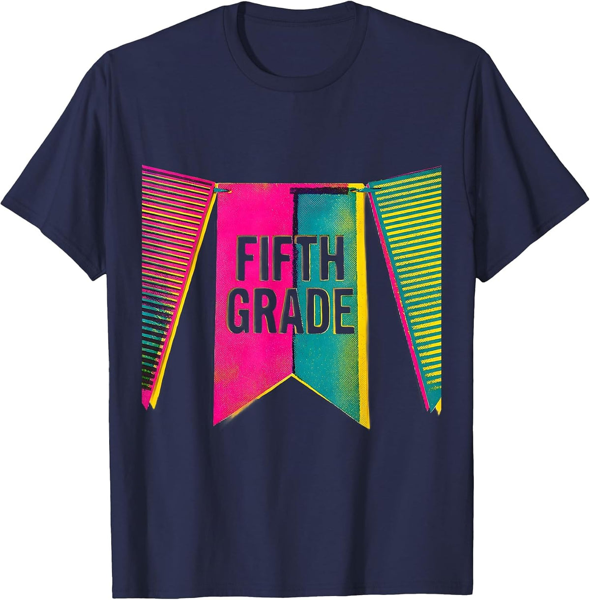 Men's Fifth Grade Pennant Flag Back to School Girls T-Shirt - Navy Blue