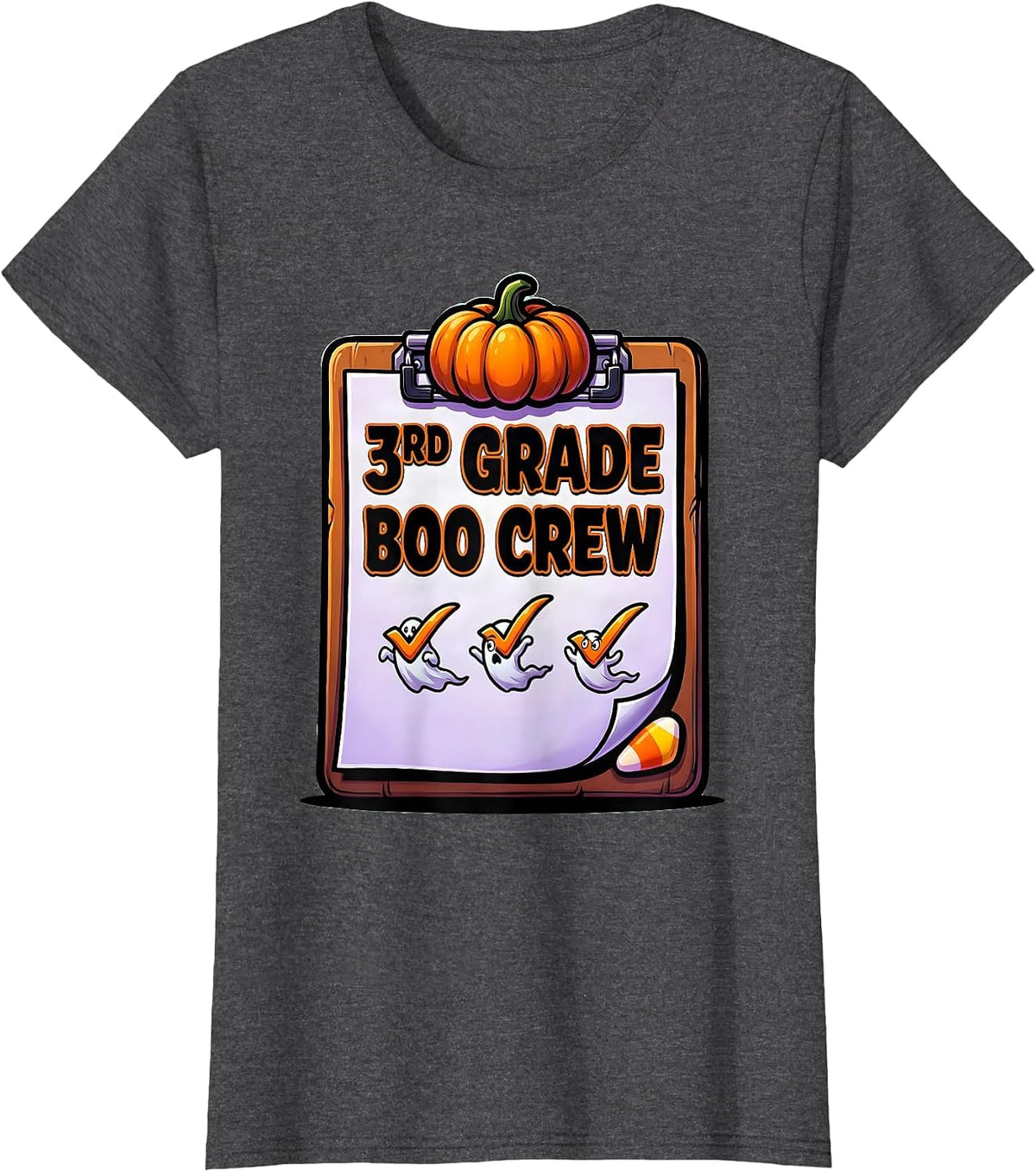 Women's 3rd Grade Boo Crew Funny Third Grade Teacher Halloween T-Shirt - Dark Heather Grey