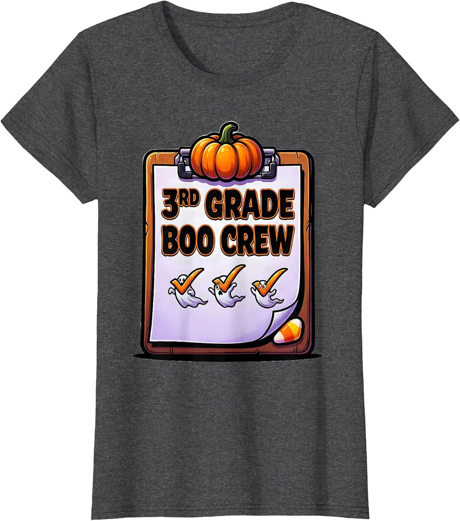 Women's 3rd Grade Boo Crew Funny Third Grade Teacher Halloween T-Shirt - Dark Heather Grey