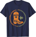 Boots On World Off Cowboy Western Design T-Shirt - Navy Blue