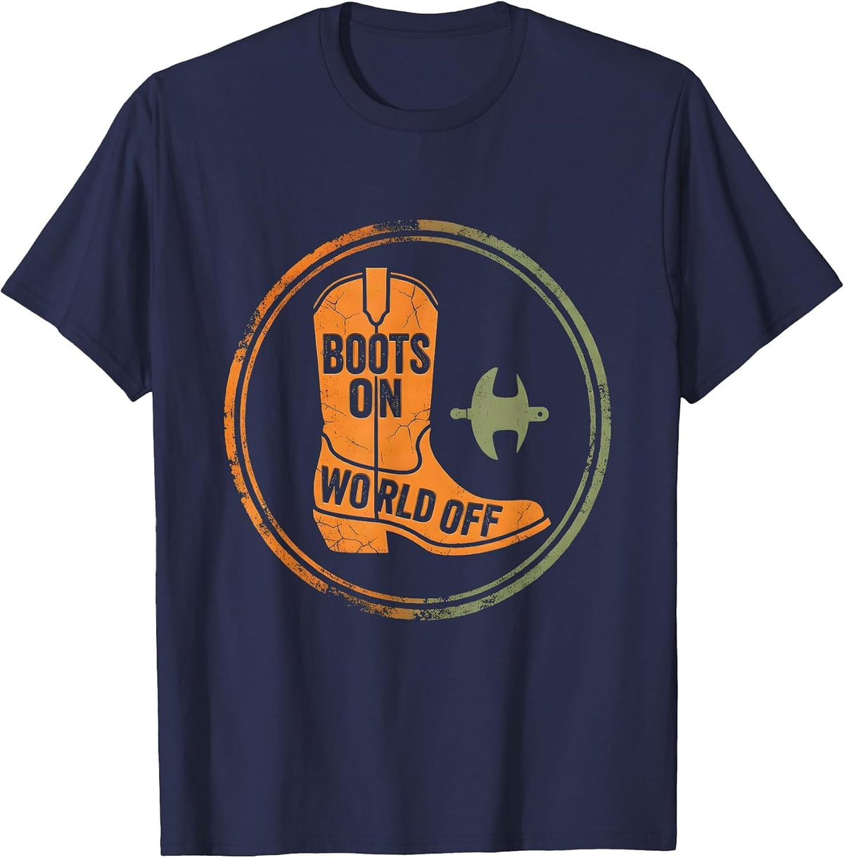 Boots On World Off Cowboy Western Design T-Shirt - Navy Blue