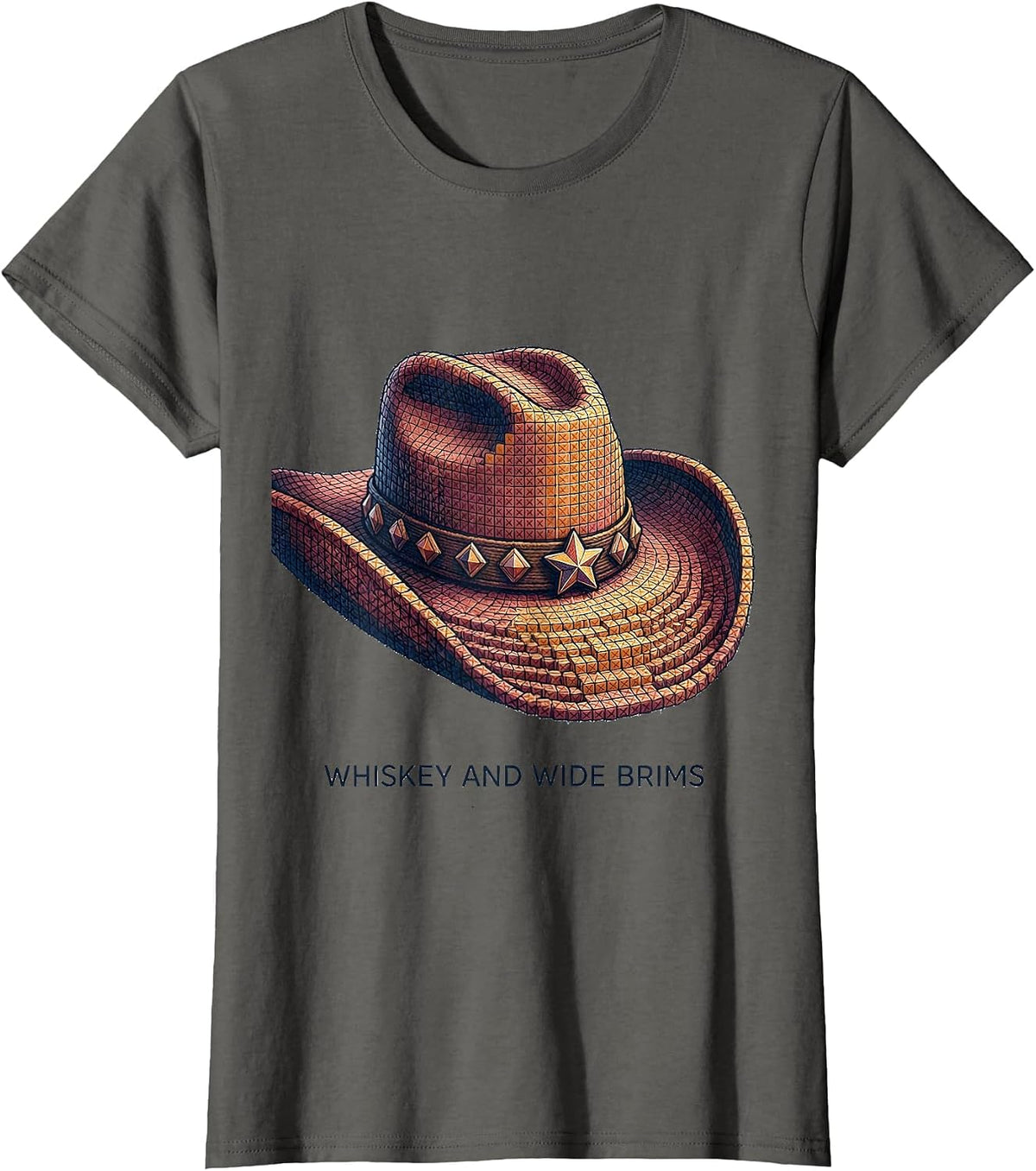 Women's Whiskey and Wide Brims Cowgirl Design T-Shirt - Asphalt Grey