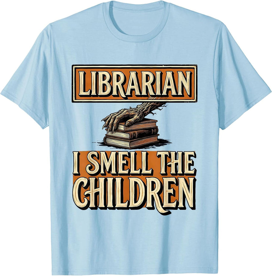 Men's Librarian I Smell The Children Funny Witch Halloween Easy T-Shirt - Baby Blue