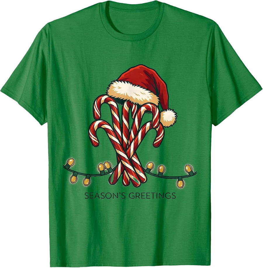 Men's Season's Greetings Festive Santa Hat Family Matching T-Shirt - Kelly Green