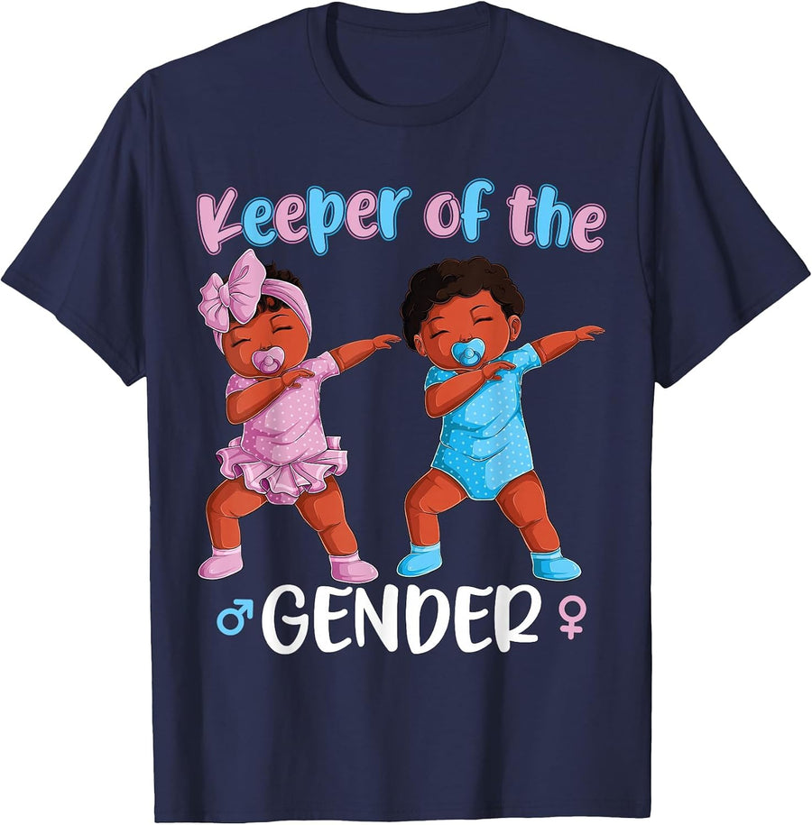 Keeper of The Gender Reveal Shirt Women Men Tees T Shirts Black Baby Announcement - Navy Blue