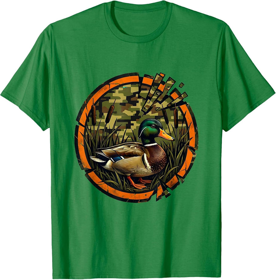 Men's Duck in Marsh Camo Hunting Blind Illustration T-Shirt - Kelly Green