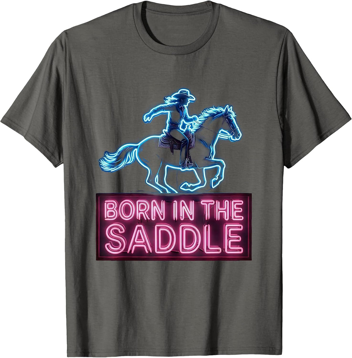 Men's Born in the Saddle Cowgirl Graphic Design T-Shirt - Asphalt Grey