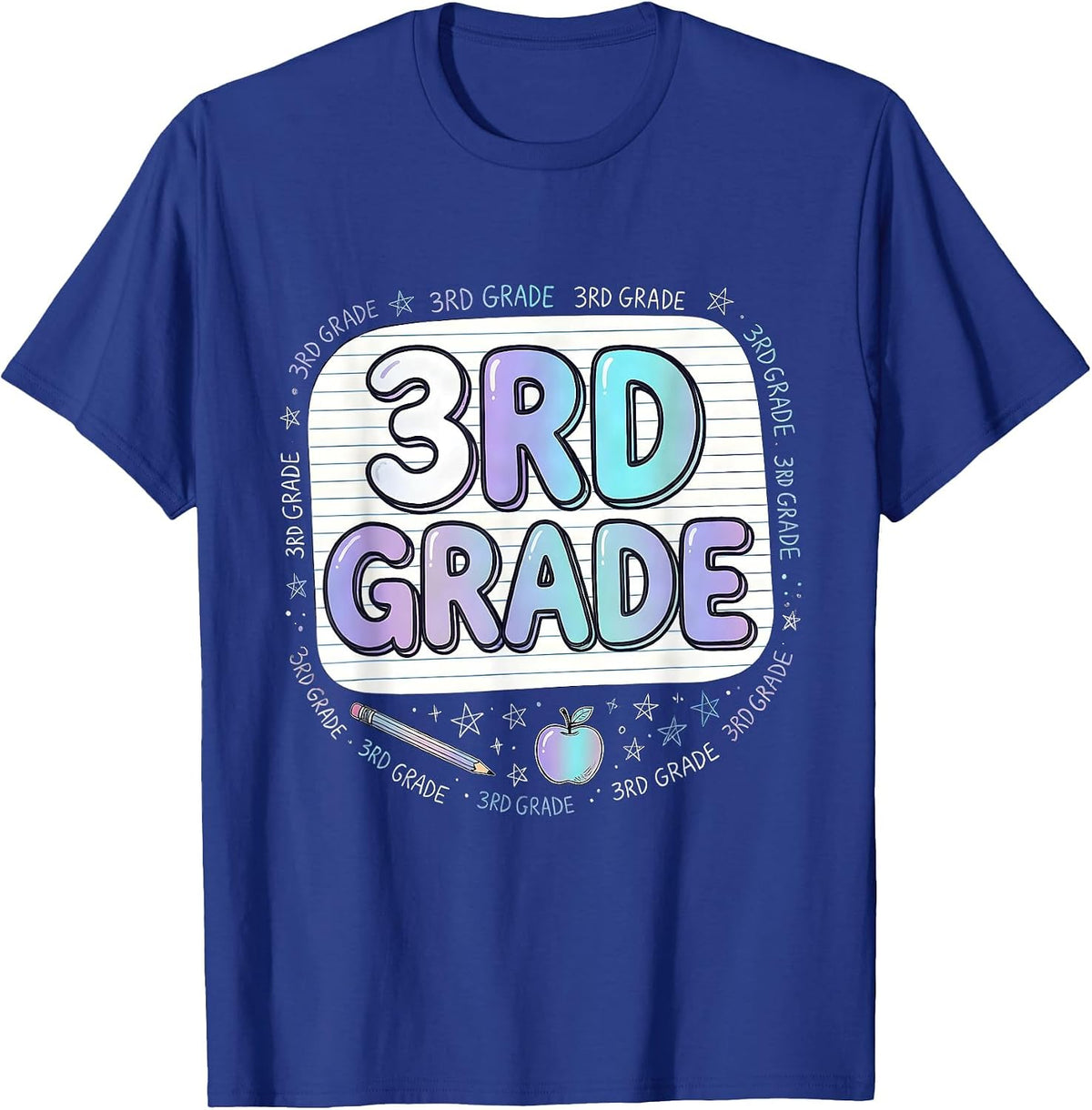 Men's 3rd Grade Typography Team Third Grade Teacher Back to School T-Shirt - Royal Blue