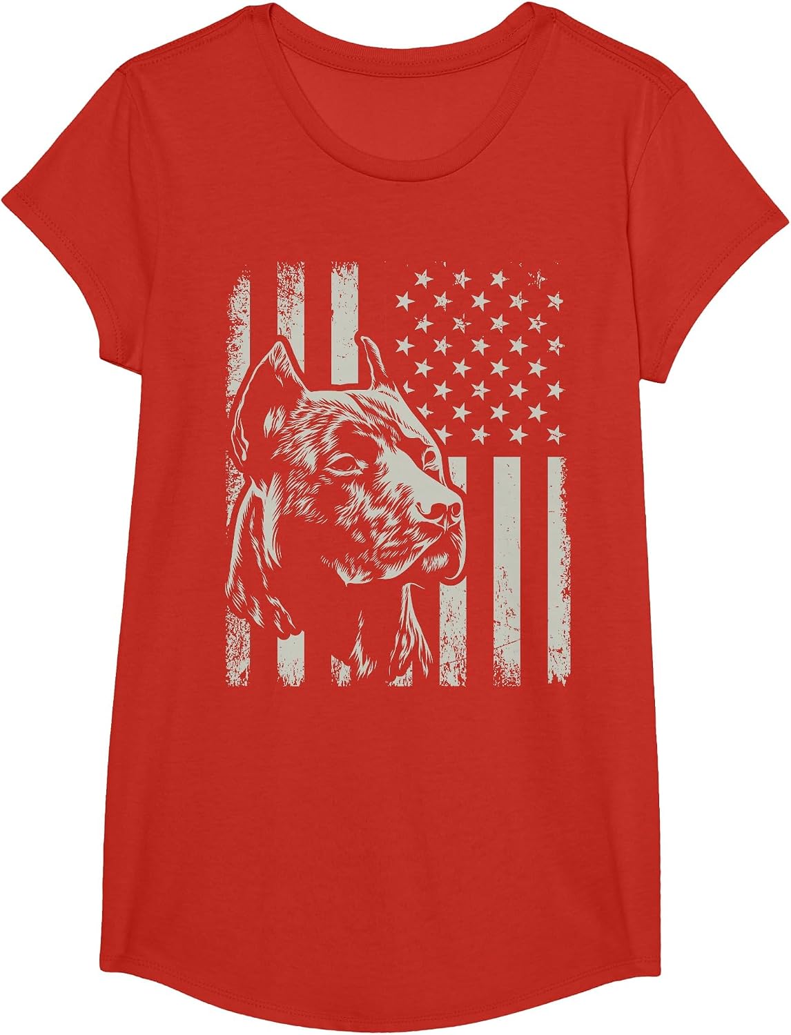 Proud Patriotic Pit Bull Owner Lover American Flag T-Shirt - Girls Red
