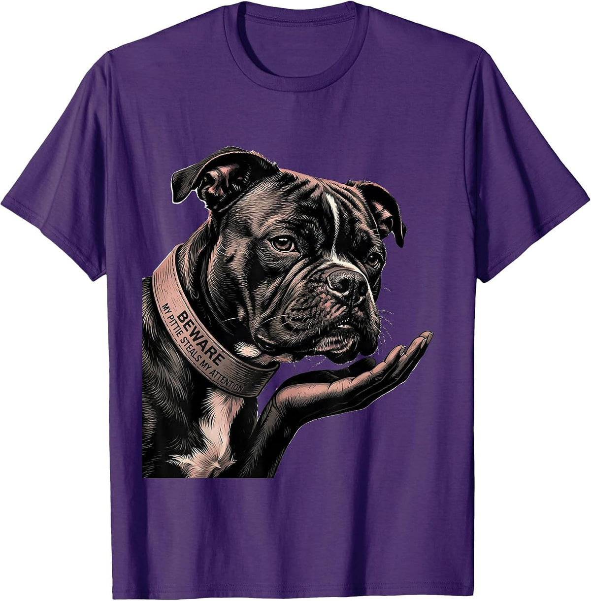 Beware, My Pittie Steals My Attention Funny Pitbull Dog T-Shirt - Purple