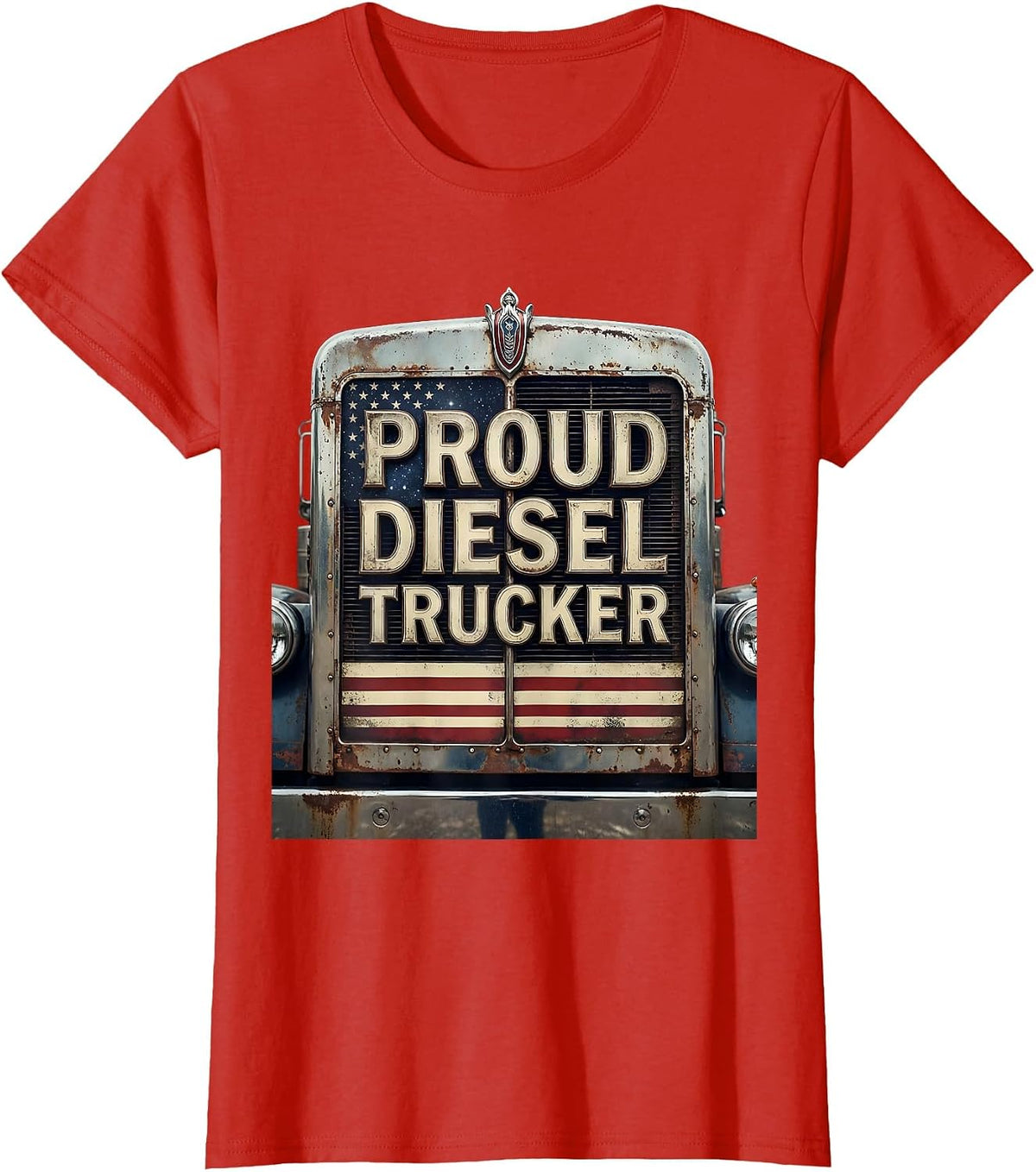 Proud Diesel Trucker Vintage Semi Trucker American Flag T-Shirt - Red