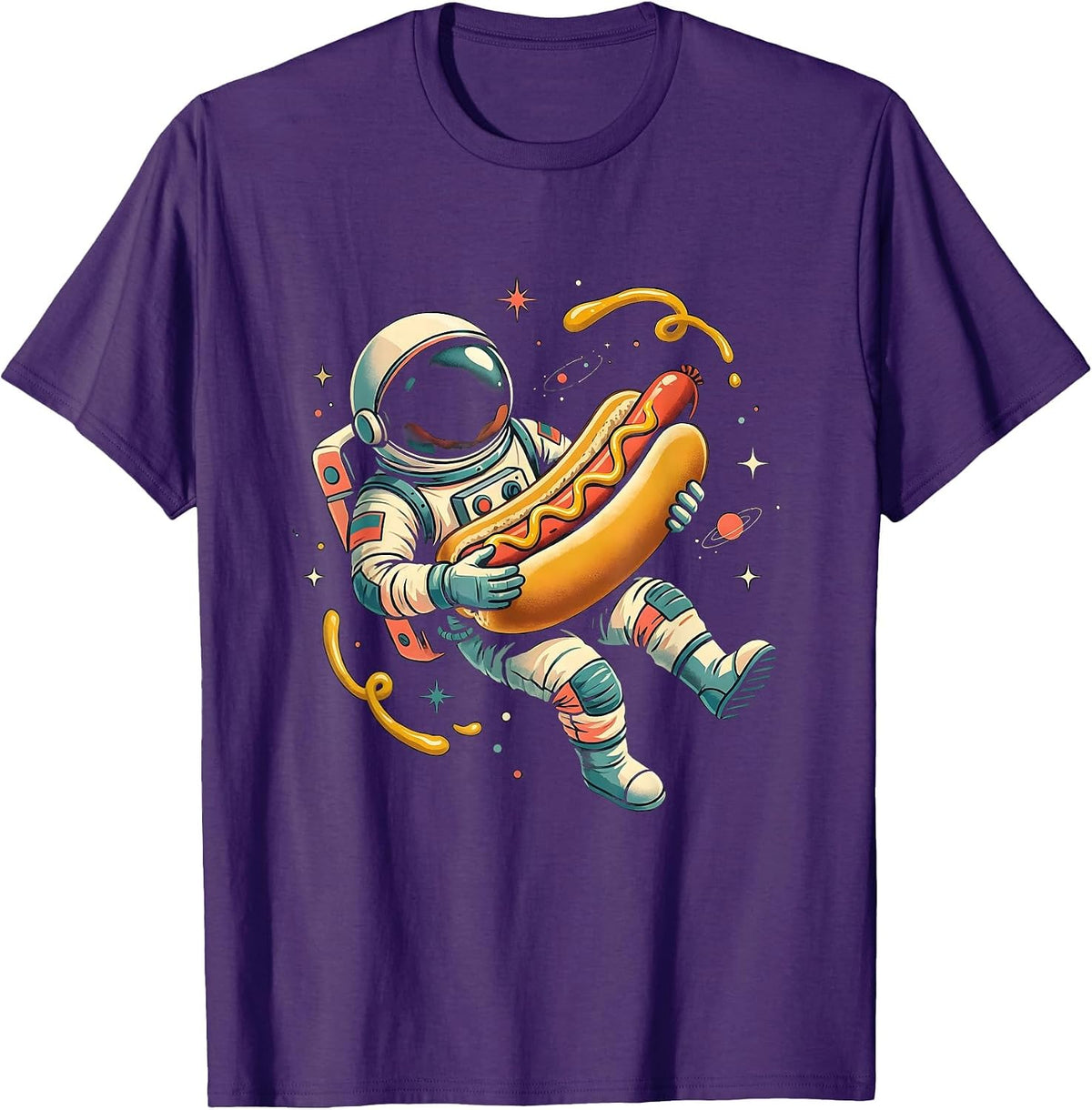 Astronaut Hot Dog Zero Gravity Space Illustration T-Shirt - Purple