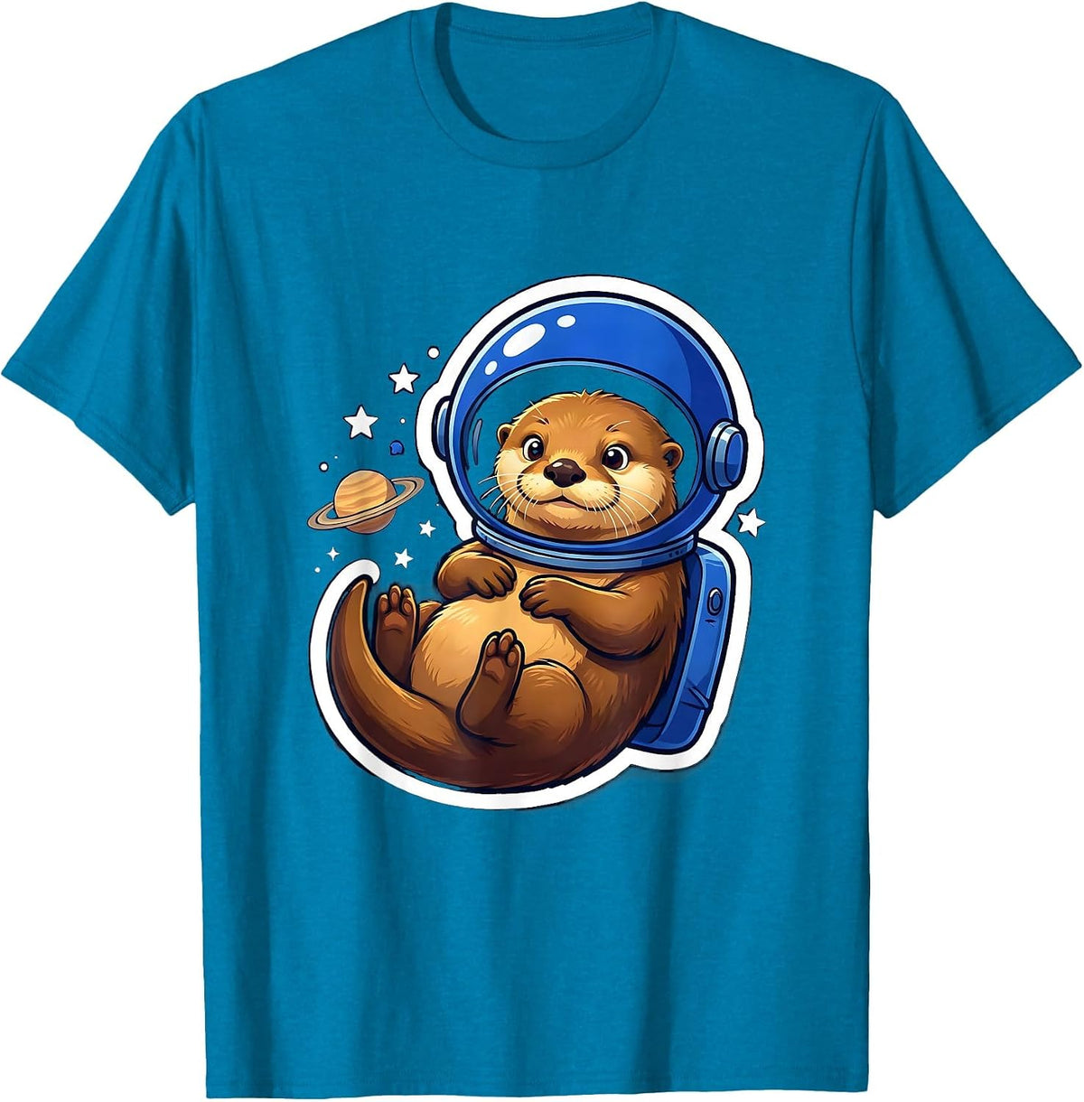 Otter Astronaut Drifting Through Space T-Shirt - Sapphire Blue
