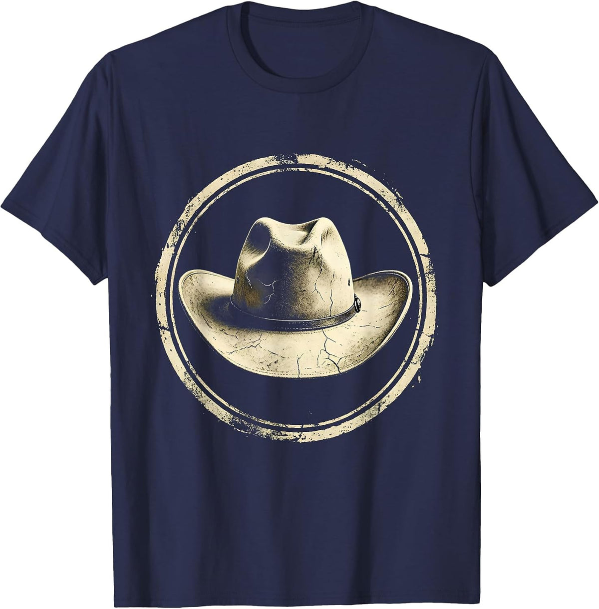 Men's Rhinestone Cowgirl Hat Wild Roses Graphic T-Shirt - Navy Blue