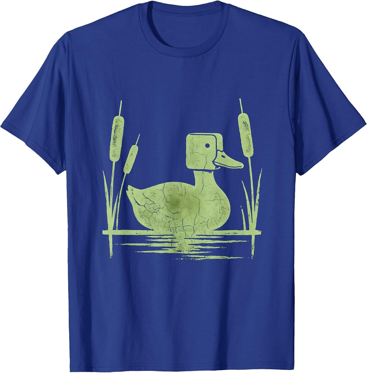 Men's Duck Decoy Camo Cattails Marsh Hunting Illustration T-Shirt - Royal Blue