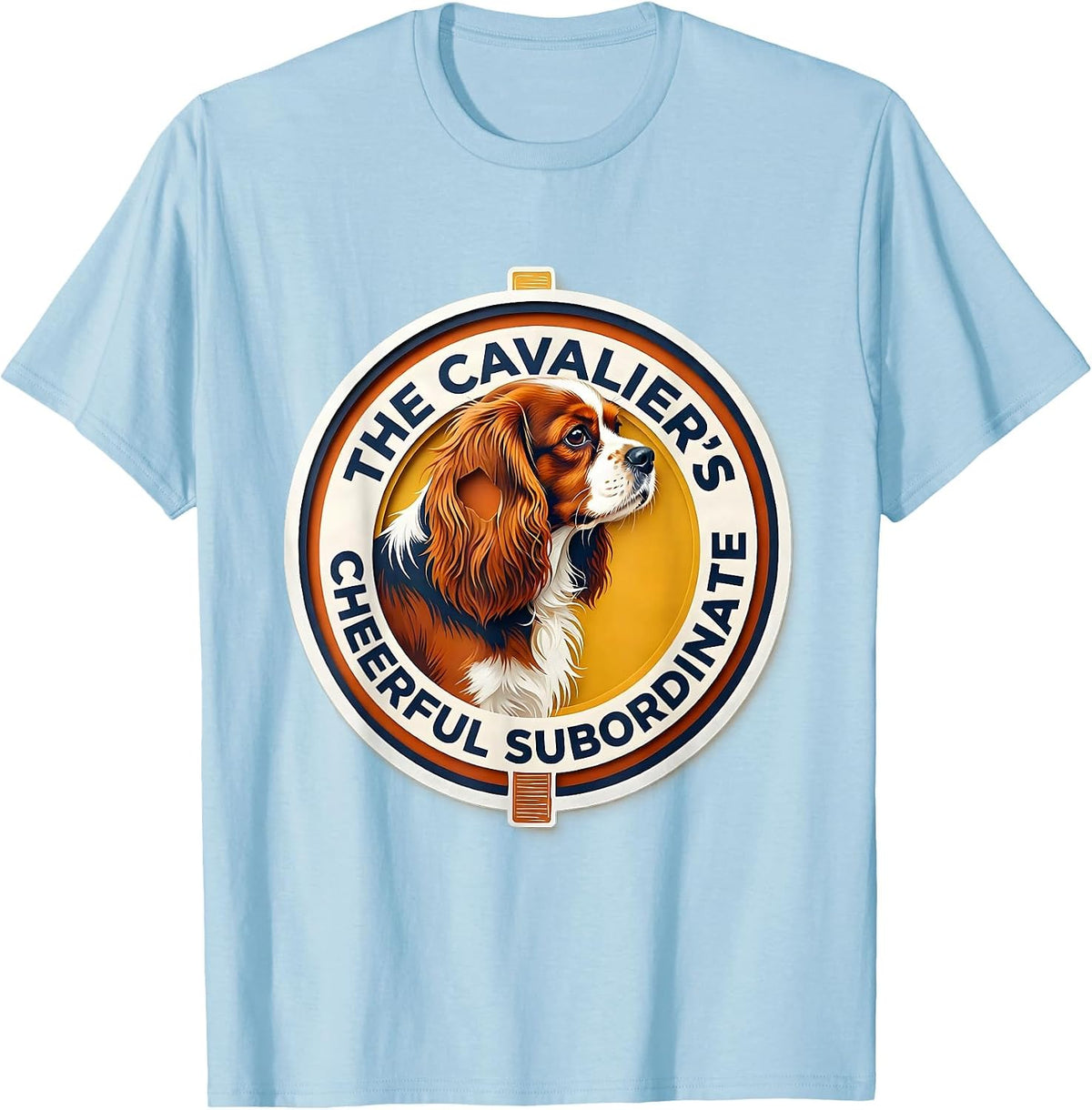 Men's The Cavalier's Cheerful Subordinate Paper-Cutout Dog Owner T-Shirt - Baby Blue