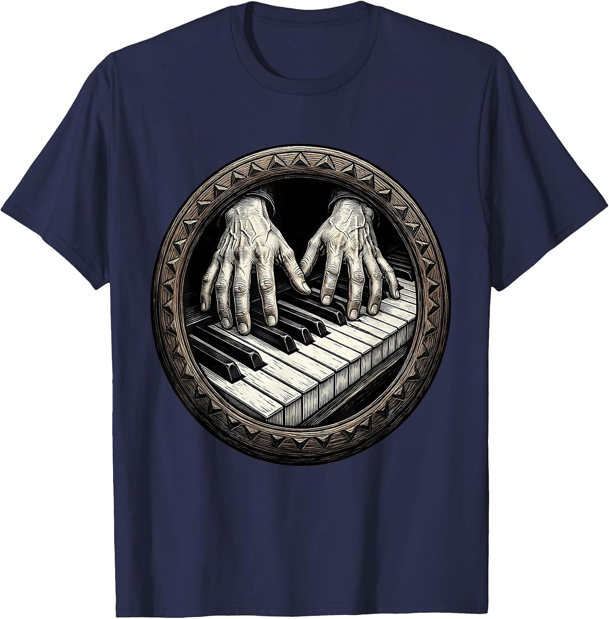 Pianist Hands Dissolving Into Piano Keys Art T-Shirt - Navy Blue