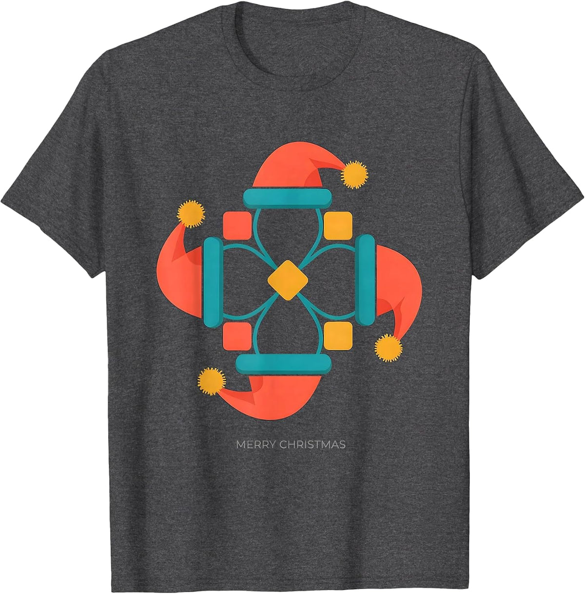 Merry Christmas Flat Vector Santa Hat Family Matching T-Shirt - Dark Heather Grey