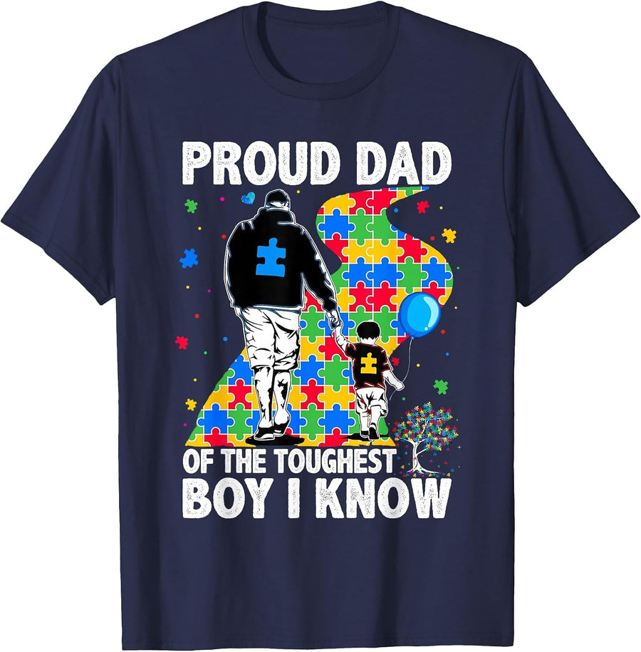 Proud Dad of The Toughest Boy Autism Awareness Father Autism T-Shirt - Navy Blue